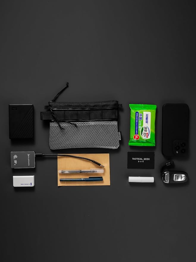 TACTICAL_GEEK EDC Modular Carry Pouch, Waterproof Nylon Organization, Multifunctional Utility Carry Pouch, Semi-Transparent Mesh Pouch for Storing Tools, Daily Necessities