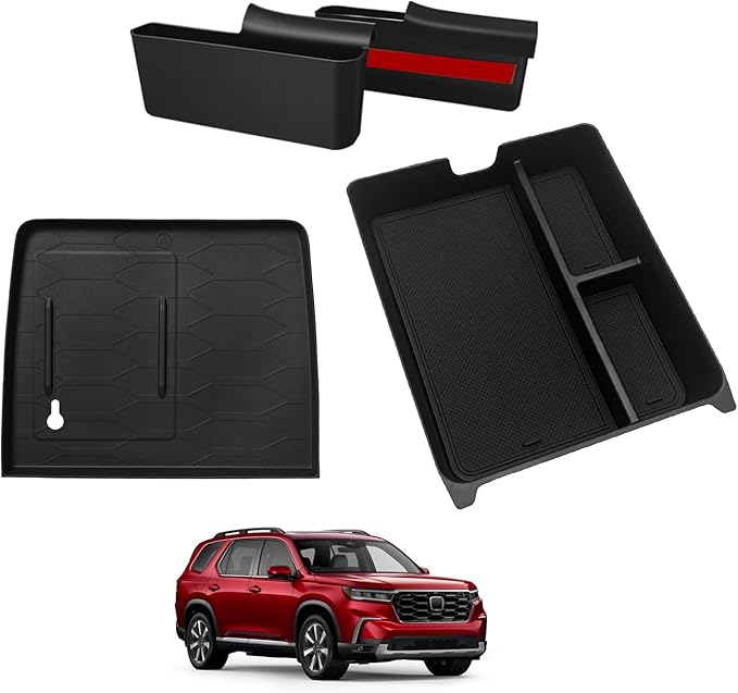Muslogy for 2023+ Pilot Center Console Organizer&Wireless Charger Protective Mat&Shifter Storage Box Left & Right Set Compatible with Honda Pilot 2023-2026 Accessories Console Side Inserts Organizer