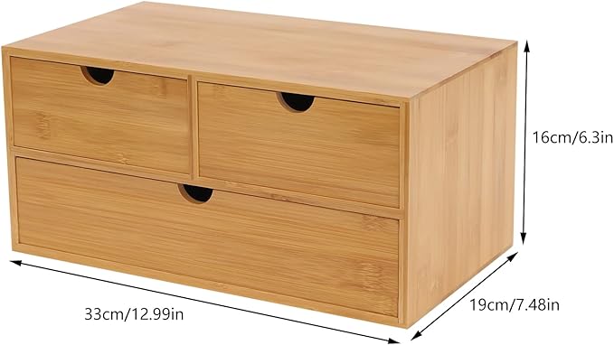 Gdrasuya10 Bamboo Desk Organizer, Drawer Tabletop Storage Organization Box for Office Home Toiletries Supplies, No Assembly Required
