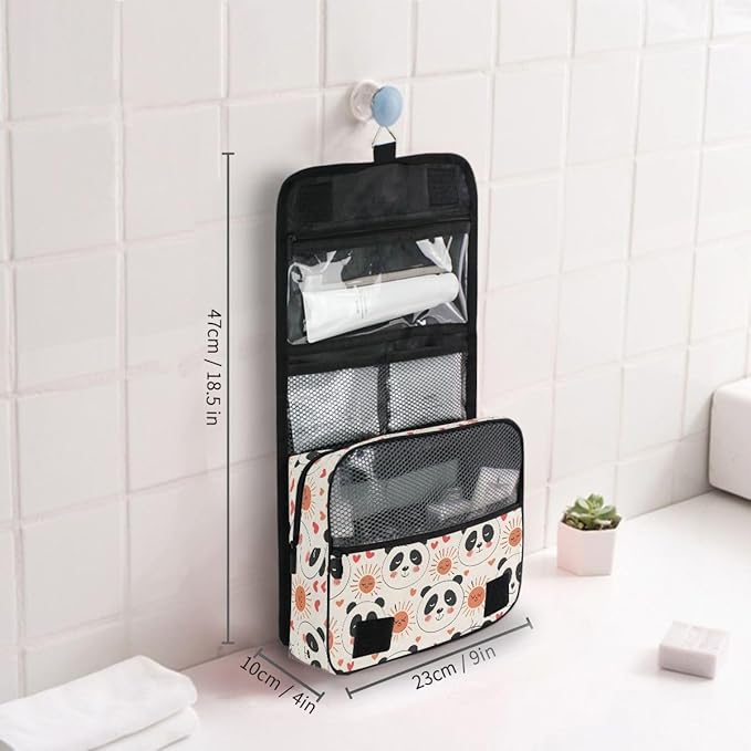 senya Hanging Travel Toiletry Bag Cute Kit Makeup Case Cosmetics Organizer for Men Women (Panda Bear With Red Hearts)