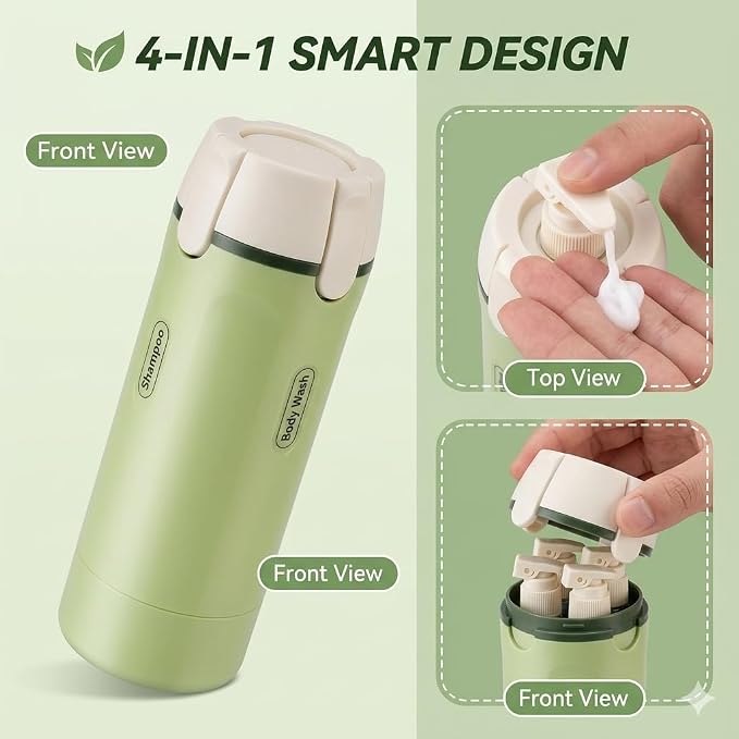 4 in 1 Travel Dispenser Bottle Set, TSA Approved Leak-Proof, 4×30ml | Twist-lock pump; 4×30ml refillable bottles; TSA carry-on compliant; for gym, travel & business trips; labels included