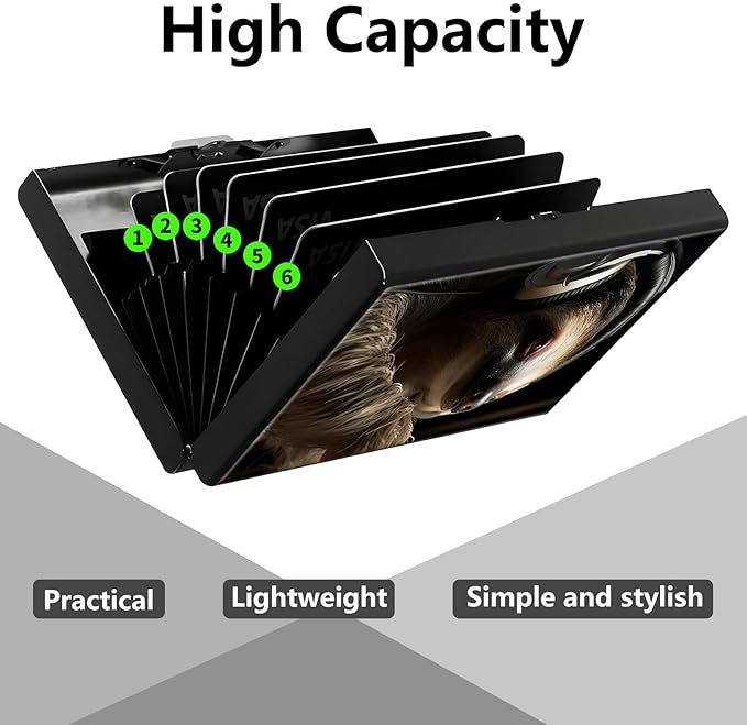 Credit Card Holder, Sloth with Headphones Design Mini RFID Blocking Aluminum Wallet Slim Metal Hard Case Shell Travel Wallet ID Case Small Credit Cards Case Business Cards for Women Men Girls