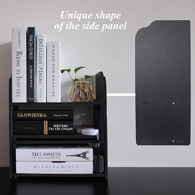 YGYQZ Adjustable PVC Desktop Organizer Storage Rack - Black Desk Shelf for Office, Women, Dormitory & Home Decor