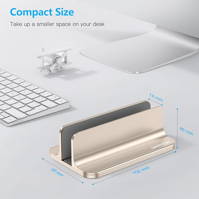 OMOTON Vertical Laptop Stand Holder, Desktop Aluminum Stand for MacBook with Adjustable Dock Size, Fits All MacBook, Surface, Chromebook and Gaming Laptops (Up to 17.3 inches), Starlight