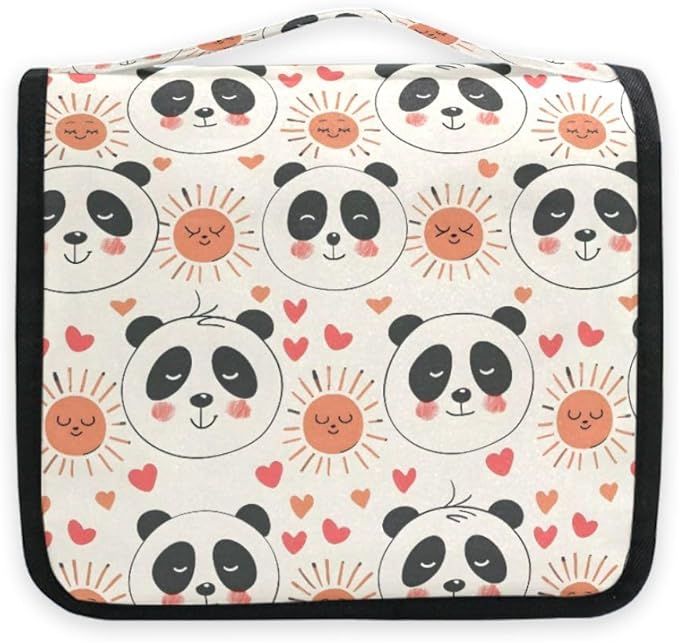 senya Hanging Travel Toiletry Bag Cute Kit Makeup Case Cosmetics Organizer for Men Women (Panda Bear With Red Hearts)