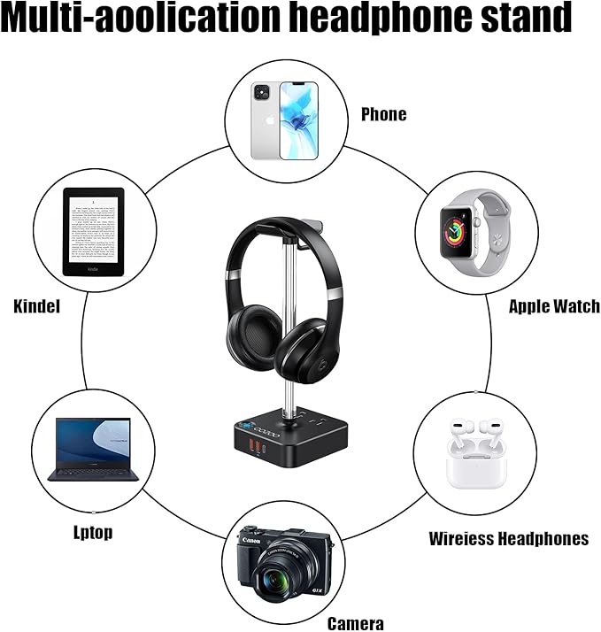 RGB Headphone Stand with USB Charger COZOO Desktop Gaming Headset Holder Hanger with 3 USB Charger and 2 Outlets - Great for Gaming, DJ, Wireless Earphone Display,Gamer PC Accessories Boyfriend Gifts