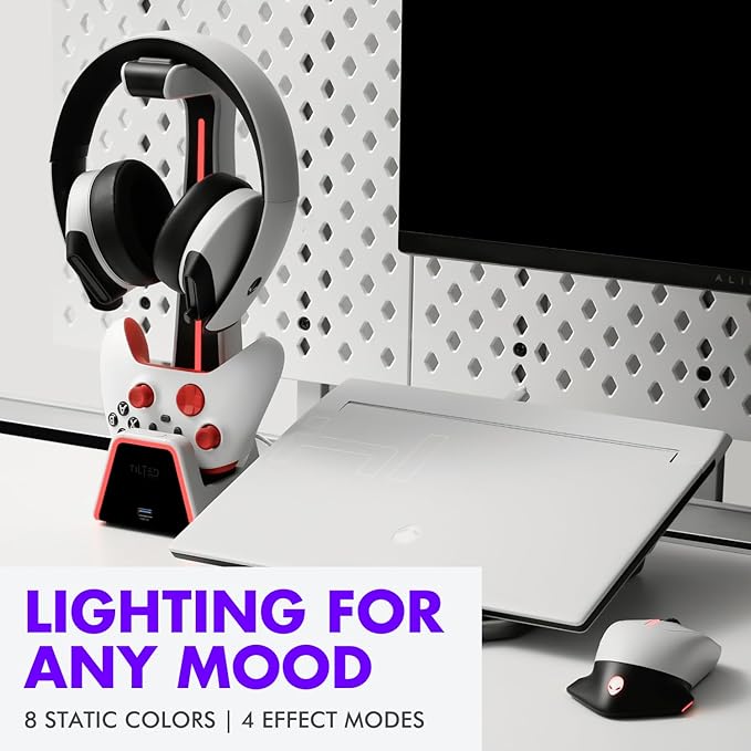Tilted Nation Gaming Headset and Controller Stand | Premium PS5 Accessories (Clean Space with Charging Station) Headphone and Controller Holder for Desk, PlayStation 5, Xbox Game,