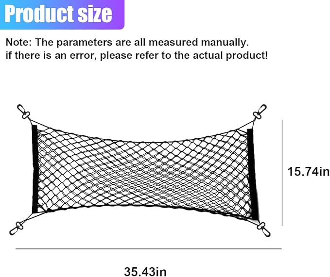 ZIMISI Car Cargo Net, Elastic Stretchable Car Trunk Cargo Storage Net with Hooks, Double-Layer Nylon Truck Organizer Mesh, Vehicle Interior Accessories for Most SUVs, Trucks (35.4x15.7 inch/90×40 cm)