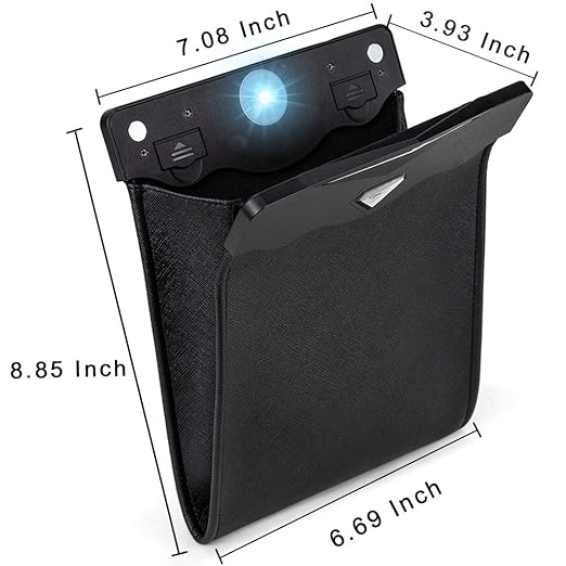 Smart LED Car Trash Can Waterproof Garbage Bag Passenger Side Artificial Leather Storage Pocket Leak Proof Reusable Traveling Portable Offices Toilet Garbage Cans Back Seat Hanging (Black-1pack)