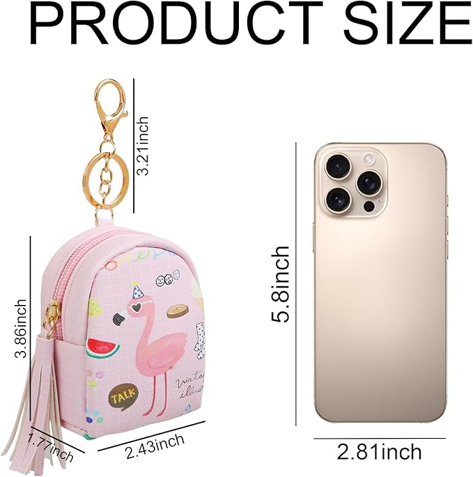 AIBFRID 4Pcs Mini Backpack Keychain,Cute Cosmetic Bag for Women,PU Leather Makeup Bag Key Pocket Lipstick Bag Card Holder Data Cable Organizer Zipper Pouch (Flamingo gifts)