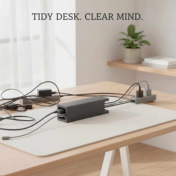 Desktop Cable Management Box, Cord Organizer for Cables & Wires, Durable PP Plastic Storage for Home Office (1 Pack)