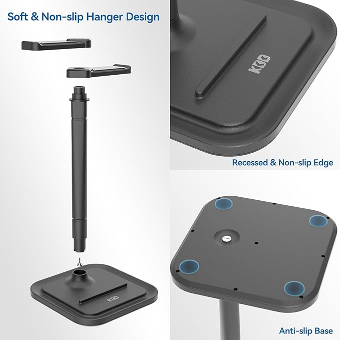 KDD Dual Headphone Stand for Desk - Rotatable Headset Hanger with Phone Holder - Removable Non-Slip Base for Gamers Desktop Accessories