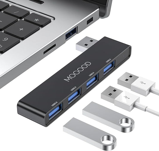 MOGOOD USB Hub 3.0, 4-Port USB Splitter – No Cable, Ultra-Slim, Adds 4 USB Ports to Your Laptop in Seconds – Plug & Play Data Hub for Mouse, Keyboard, Flash Drive, Printer