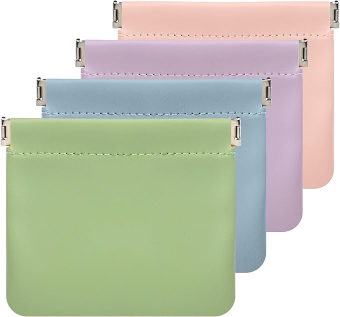 Small Pouches for Purse Organization, 4.7in Self-Closing Snap Makeup Bag Small Purse Pouch for Cosmetics, Lipstick, Portable Travel Makeup Jewelry Organizer(Macaron)
