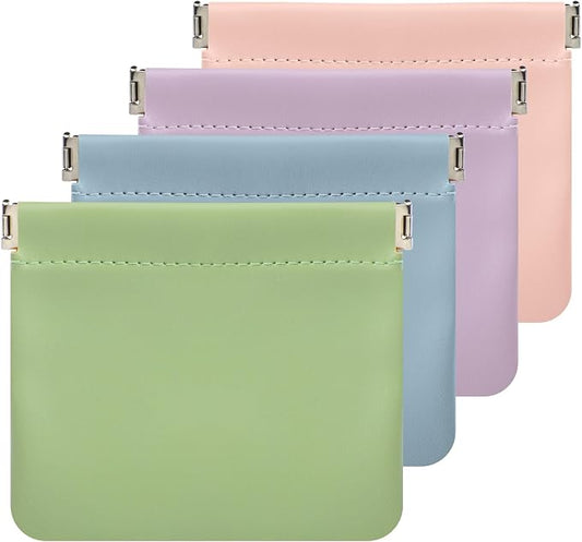 Small Pouches for Purse Organization, 4.7in Self-Closing Snap Makeup Bag Small Purse Pouch for Cosmetics, Lipstick, Portable Travel Makeup Jewelry Organizer(Macaron)