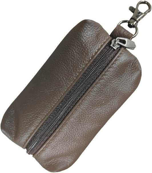 Leather Car Key Case Holder, Auto Smart Key Fob Protector Pouch with Zipper, Universal Unisex Keychain Wallet (Coffee)