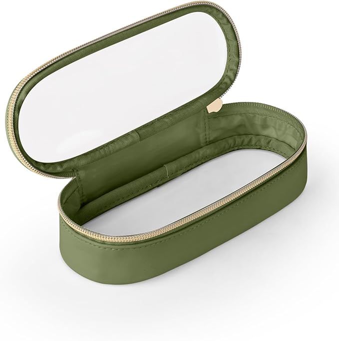Soimeat Clear Travel Makeup Brush Holder, Leather Makeup Brush Toiletry Bag, Portable Cosmetic Brush Case, Transparent Waterproof Makeup Brush Storage Bag, Green