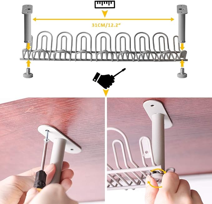 2 Packs Cable Management Tray, 14 inch Under Desk Cable Holder for Wire Organization, Heavy Metal Cord Organizer Ideal for Computer Home Office Standing Desks to Hide Power Strips (Gray)