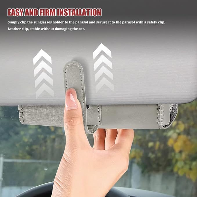 Sunglasses Holder for Car Sun Visor, Leather Auto Eyeglasses Storage Case with Hidden Magnetic Closure, Universal Protective Glasses Organizer Box, Visor Accessories for Woman Man (Gray)