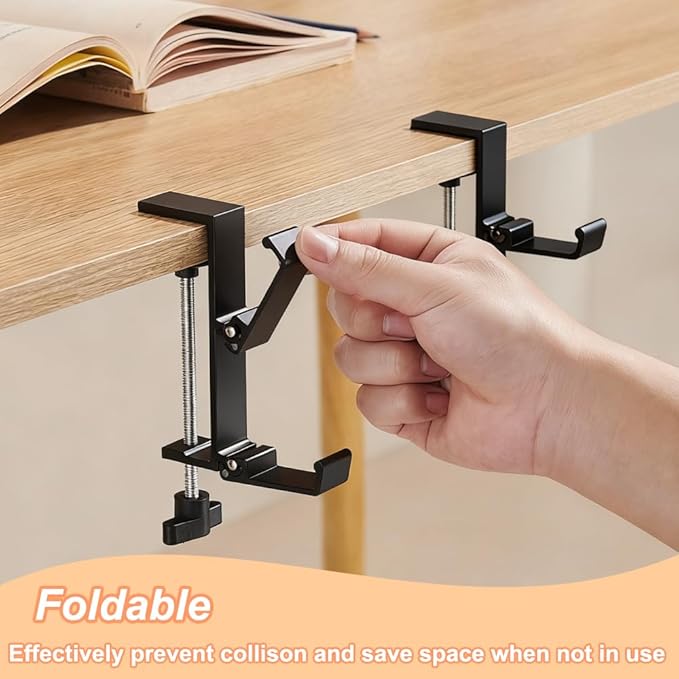 OURASHERO Headphone Stand for Desk Aluminum Alloy Headset Stand with Dual Foldable Hooks Headphone Holder Clamp Mount for Gaming PC Accessories Universal Space-Saving Under Table Headset Hangers