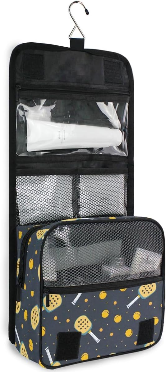 Hanging Travel Toiletry Bag Kit Boys Makeup Case Cosmetics Organizer for Men Women (Pickleball Game Seamless)