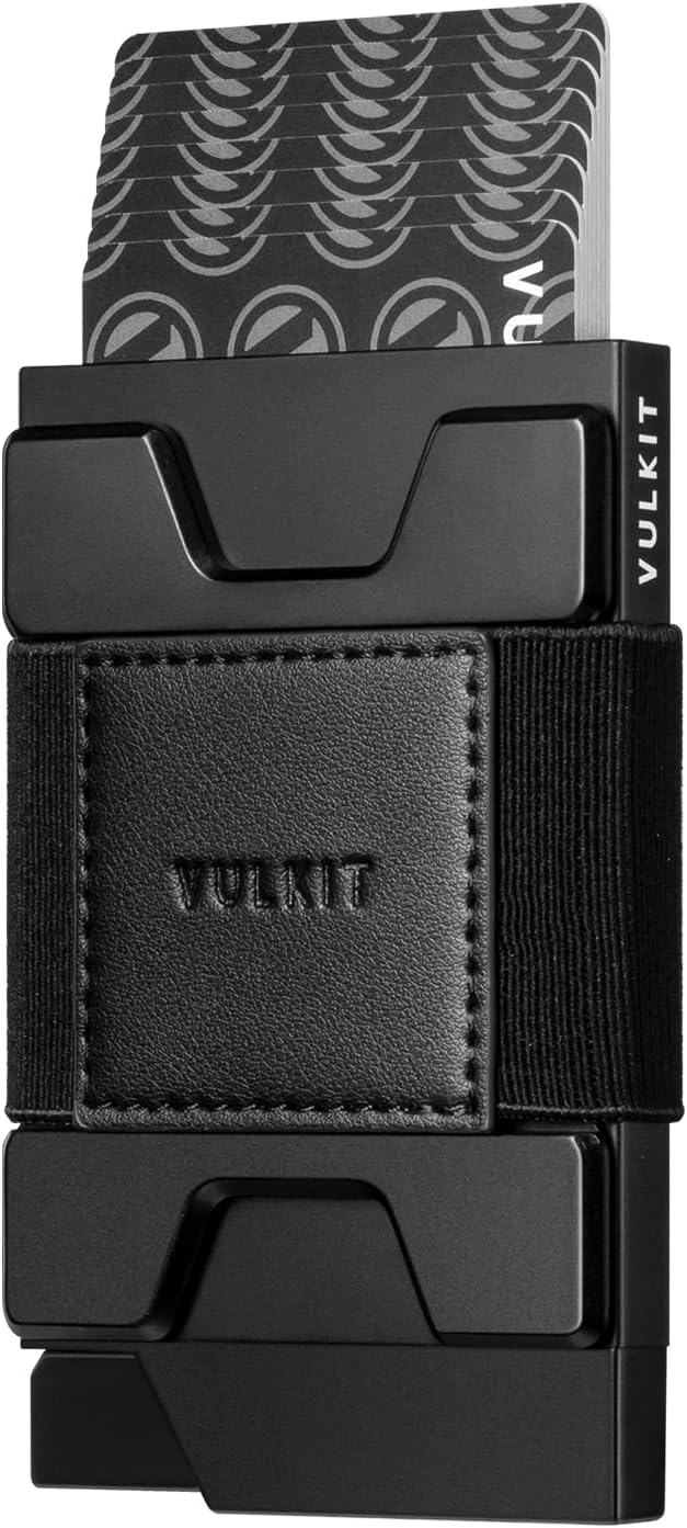 VULKIT Minimalist Pop Up Wallet RFID Blocking Aluminum Credit Card Holder with Expandable Backplate, Holds 12 Cards and Cash for Men and Women Black