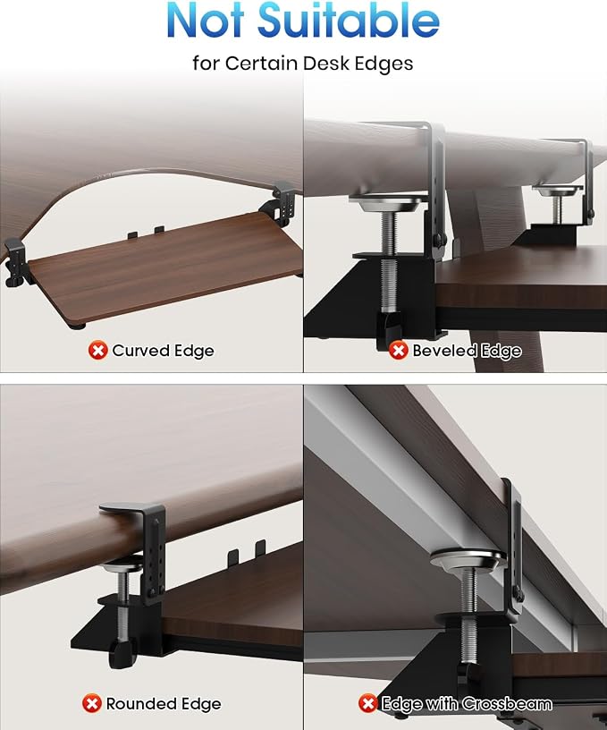 Large Keyboard Tray Under Desk, Pull Out Keyboard & Mouse Tray with Adjustable C-clamp, 25.6(31.5 Including Clamps) x 11.8 Inch Slide Out Computer Keyboard Drawer Mouse Tray for Typing, Walnut