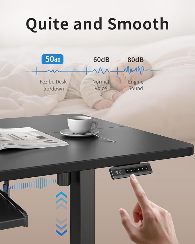 FEZIBO Standing Desk with Keyboard Tray, 55 x 24 Inch Adjustable Height Sit Stand Desk with Memory Presets for Home Office, Ergonomic Computer Workstation, Black