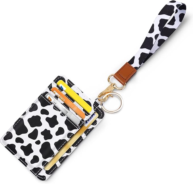 Coco Rossi Slim Front Pocket Wallet RFID ID Card Holder Cute Small Wallet with Wrist Lanyards Key Chain Holder for Women,Cow