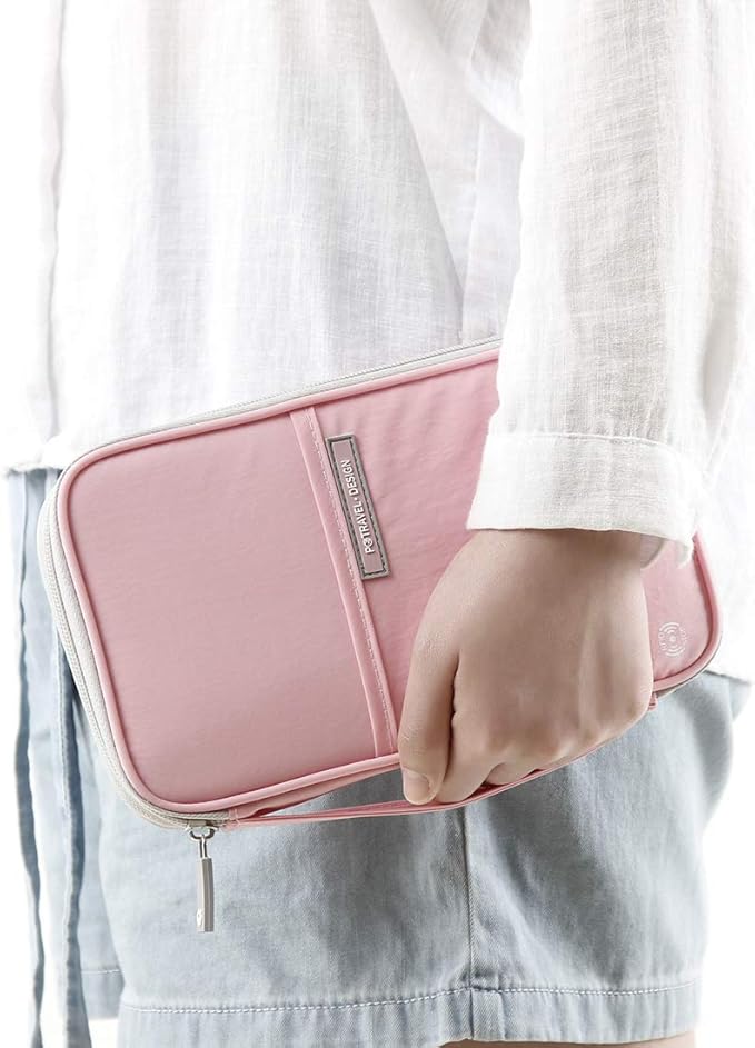 VanFn Passport Wallet, RFID Family Travel Passport Holder With Hand Strap, RFID Blocking Credit Card Wallet For Men & Women, Trip Document Organizer Fits Phone And Tickets P.Travel Series (Pink)