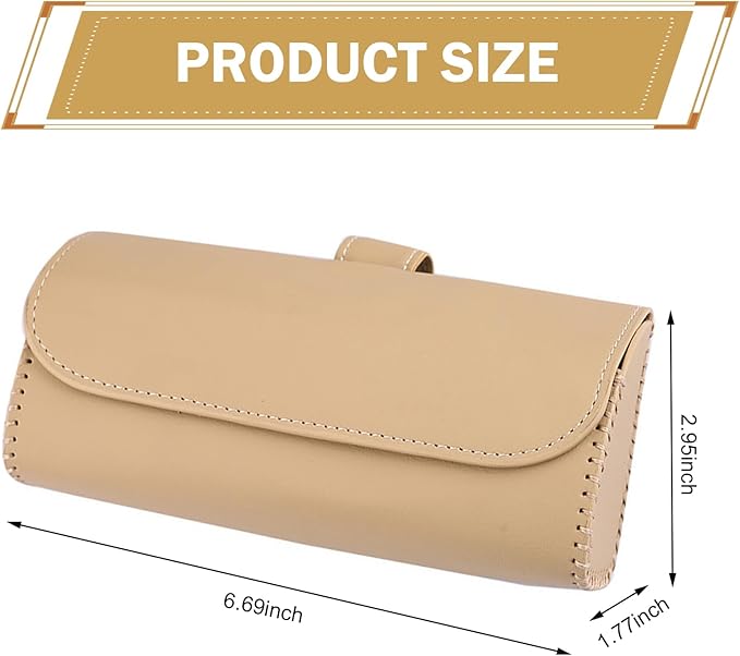 Sunglasses Holder for Car Sun Visor, PU Leather Visor Sunglasses Holder, Auto Eyeglasses Protective Storage Case, Universal Cars Sunvisor Accessories Organizer Box for Sedan, SUV, Van (Beige)