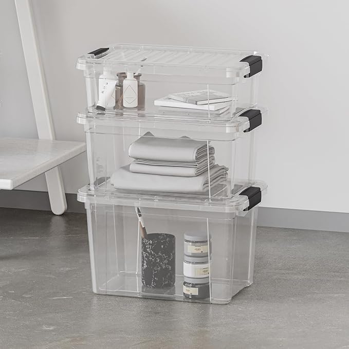 Superio Clear Storage Boxes with Lids, 3.5 Quart Plastic Container Bins for Organizing, Stackable Crates, BPA Free, Non Toxic, Odor Free, Organizers for Home, Office and Dorm, 5 Pack