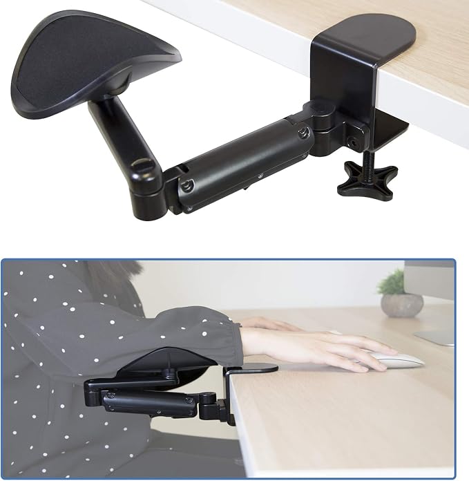Mount-It! Adjustable Arm Rest for Desk, Ergonomic Elbow & Forearm Support, Height Adjustable Full Motion Rotating Desk Arm with Clamp-On Base for Computer & Keyboard Use, Steel Construction (MI-7145)