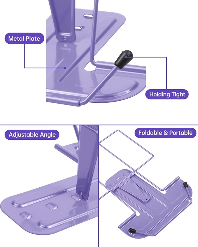 Honagu Adjustable Reading Rest - Book Holder, Documents Holder, Sturdy Typing Stand for Recipes, Textbooks, Tablet, Music Books (Purple)
