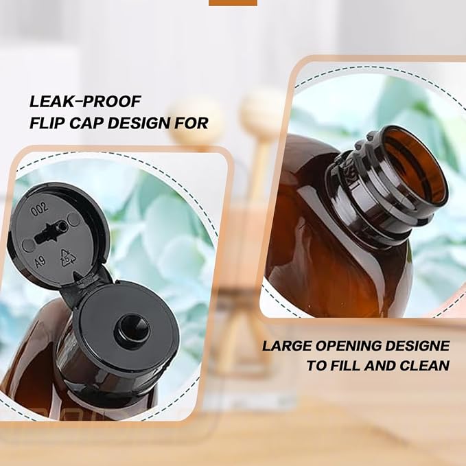 4Pcs 3.4oz/100ml Travel Kit Leak Proof Travel Bottles Toiletries Includes Refillable Squeeze Bottles with Flip Cap Storage Bags and Stickers for Shampoo Conditioner Creams (Brown)
