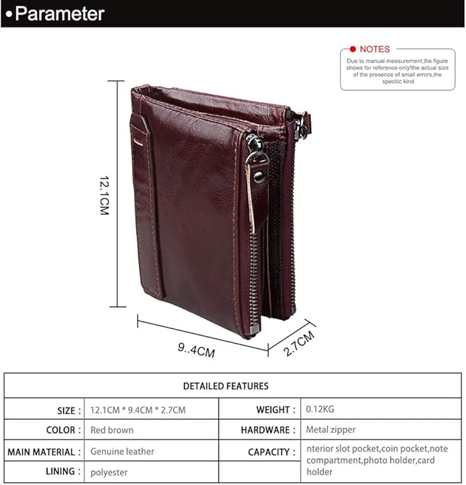 Men's Folding Double Zip Wallet RFID Blocks Retro Short Coin Purse