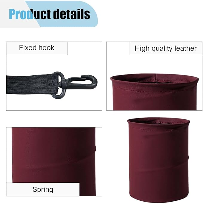 Collapsible Trash Can Car Garbage Bag - Leather Pop-up Car Trash Bin with Elastic Band - Hanging Foldable Garbage Can Vehicle Waste Basket Bin - Double-Layer Washable Bag for Cars Camping (Red)