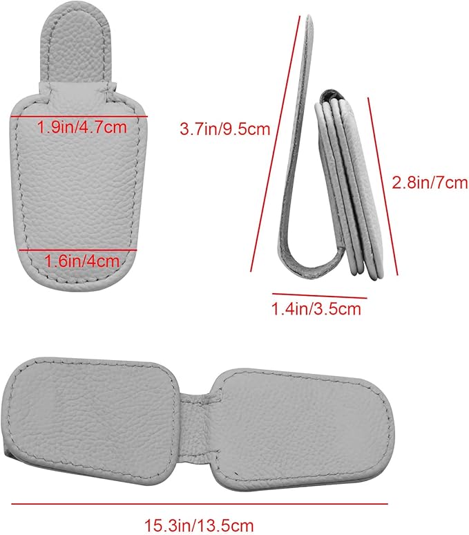 2 Pack Leather Car Visor Sunglass Holder, Magnetic Leather Glasses Eyeglass Hanger Clip for Car, Sunglass Clip Glasses Holder for Car Visor (Gray)
