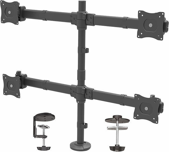 StarTech.com Desk Mount Quad Monitor Arm - Ergonomic VESA 4 Monitor Mount 2x2 up to 27" - Articulating & Height Adjustable Pole Mount - Tilt/Swivel/Rotate LCD/LED Screen - Clamp/Grommet (ARMQUAD)