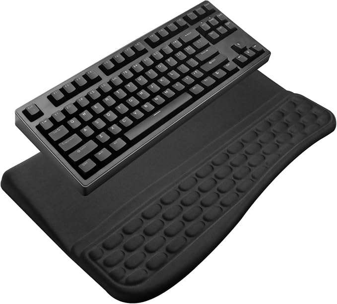 Computer Keyboard Stand Pad with Wrist Rest, Ergonomic Comfy Tilted Keyboard Holder, Keyboard Tray Support for Office Home (02-Black)