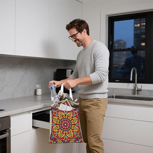 Datura Print Car Trash Bag Portable Waterproof Hanging Garbage Bag with Snap Buttons Back Seat Rubbish Storage Dustbin for Women Man Car Interior Accessories Kitchen Home Travel