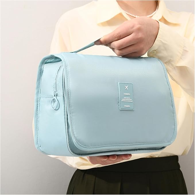 ANIS·KEAAR Waterproof Hanging Toiletry Bag for Travel | Cosmetic Organizer with Hook | Portable Makeup Bag for Women and Men (Light Blue)