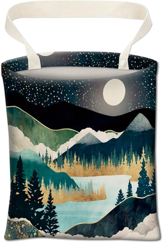 Car Trash Can, Cute Car Trash Bag, Hanging Car Organizer and Storage Bag, Trash Bin for Car Accessories, Vehicle, Travelling, Camping Night Forest Mountain