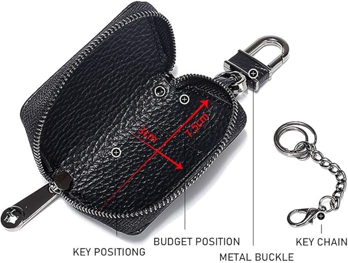 Leather Key Case Holder Auto Key Chain Protector Cover Zipper Bag Remote Fob for Car