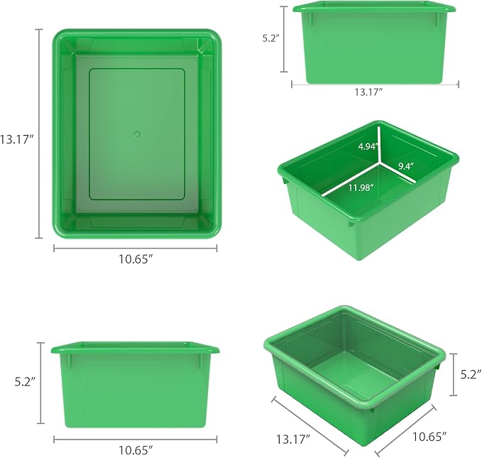 Storex Letter Size Deep Storage Tray – Organizer Bin for Classroom, Office and Home, Green, 5-Pack (62527A05C), 10 x 13 x 5 Inches