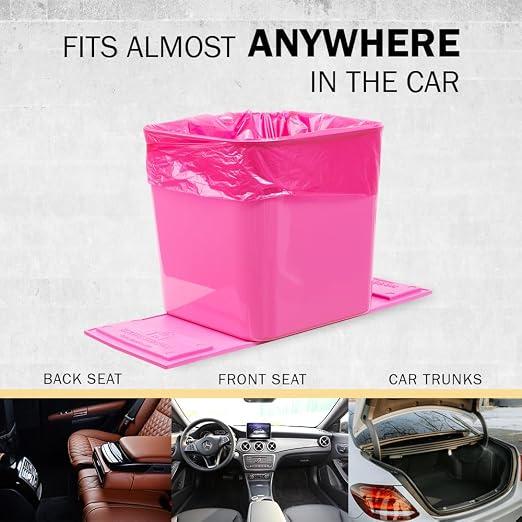 Car Trash Can – Leakproof 1.4 Gallon Compact Garbage Bin with Stability Flap & Anti-Slip Base | Portable Trash Holder for Cars, Trucks, SUVs, Minivans – Includes Trash Bags (Pink, Large)