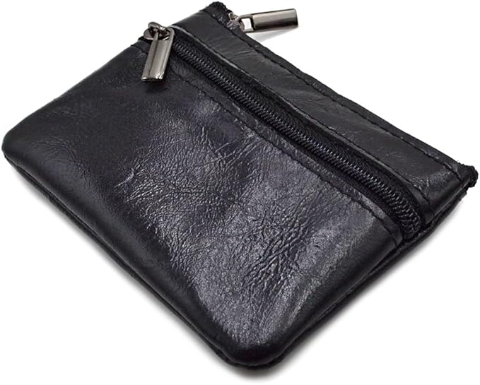 Freezx Women Genuine Leather Coin Pouch Zip Mini Purse Wallet Key Chain Double Zipper