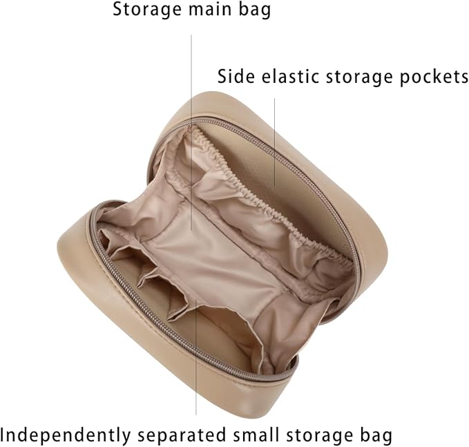 RIGHT AWAY Small Makeup Bag for Purse,Travel Cosmetic Bag Organizer for Women,Cute Make Up Pouch Waterproof Toiletry Bag with Zipper,Portable Makeup Case Skincare Bag for Travel Accessories(Khaki)