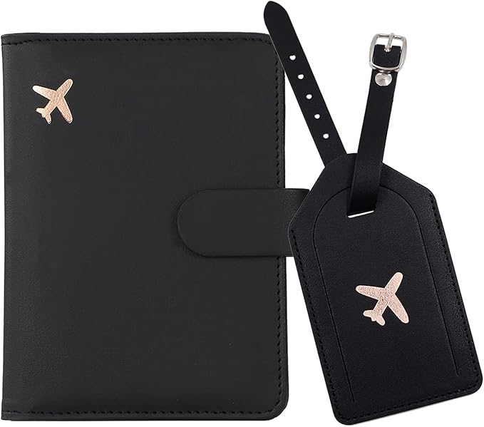 Melsbrinna Rfid Passport Holder for Travel women/Men Set Travel Suitcase Tag, Cute Passport Wallet Rfid Blocking Card Slots, Rfid Passport Cover/CaseTravel Wallet (Black)