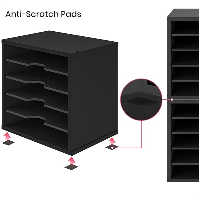 Ballucci 5-Tier File Organizer for Desk, Wooden Mail Sorter, Office Desk Organization, Paper Storage Organizers, Folder holder for desk, Letter Trays & Stacking Supports, Adjustable Shelves, Black